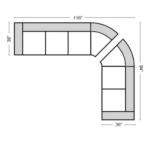 Quincy - Left Arm 3 Seat Sofa w/ 1/2 Curve & Right Arm Loveseat w/ 1/2 Curve  116x94