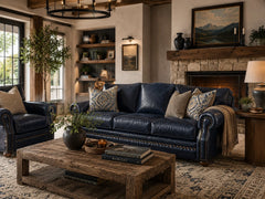 Omnia Laredo Blue Leather Sofa Room