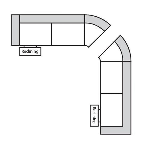 Bedford - Reclining Left Arm 2 Cushion Sofa w/ 1/2 Curve & Reclining Right Arm 2 Cushion Sofa w/ 1/2 Curve 124"x124" (Approximately)